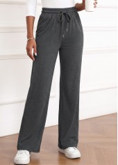 Dark Grey Straight Leg Elastic Waist High Waisted Pants | thumb picture 