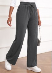 Dark Grey Straight Leg Elastic Waist High Waisted Pants | thumb picture 