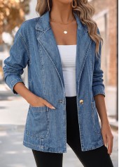 Blue Patch Pocket Long Sleeve Lapel Coat | thumb picture 