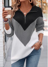 Black Tummy Coverage Long Sleeve Turn Down Collar Sweater | thumb picture 