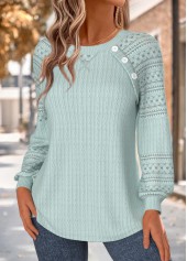 Green Button Long Sleeve Round Neck Sweatshirt | thumb picture 