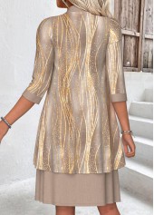 Plus Size Light Camel Marble Print Dress and Cardigan | thumb picture 