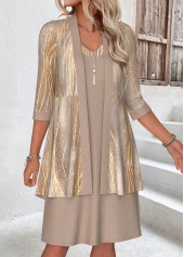 Plus Size Light Camel Marble Print Dress and Cardigan | thumb picture 