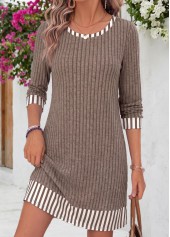 Gray Brown Short Tummy Coverage Long Sleeve Dress