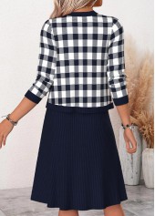Navy Plaid Two-piece Long Sleeve Dress and Cardigan | thumb picture 