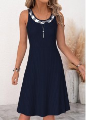 Navy Plaid Two-piece Long Sleeve Dress and Cardigan | thumb picture 