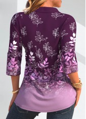 Purple Leaf Print Fake Two Piece Twinset 2
