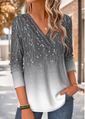 Grey Ombre Long Sleeve V Neck T Shirt | thumb picture 