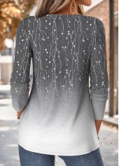 Grey Ombre Long Sleeve V Neck T Shirt | thumb picture 