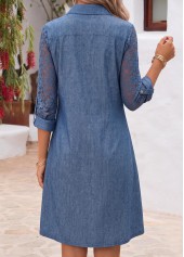 Denim Blue Patchwork Long Sleeve Shirt Collar Dress 2