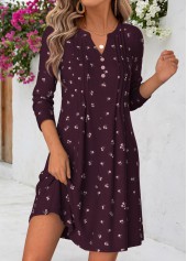 Dark Purple Floral Print Short Tuck Stitch Dress | thumb picture 