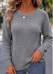 Grey Bowknot Long Sleeve Round Neck Sweater | thumb picture 