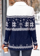 Navy Snowflake Print Curved Hem Long Sleeve T Shirt | thumb picture 
