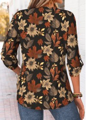 Multi Color Floral Print Curved Hem Long Sleeve Shirt 2