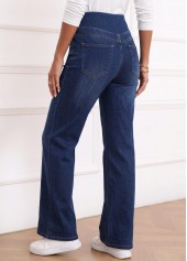 Denim Blue Flare Leg Elastic Waist High Waisted Jeans | thumb picture 
