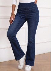 Denim Blue Flare Leg Elastic Waist High Waisted Jeans | thumb picture 