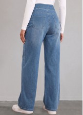 Denim Blue Straight Leg Elastic Waist High Waisted Jeans | thumb picture 