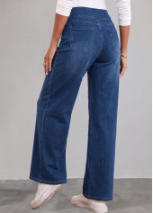Denim Blue Straight Leg Elastic Waist High Waisted Jeans | thumb picture 
