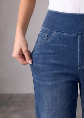 Denim Blue Straight Leg Elastic Waist High Waisted Jeans | thumb picture 