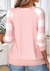 Light Pink Plaid Button Long Sleeve Round Neck Sweatshirt | thumb picture 