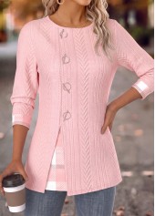Light Pink Plaid Long Sleeve Fake Two Piece Twinset | thumb picture 