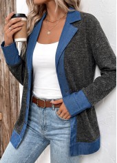 Black Tummy Coverage Long Sleeve Lapel Coat | thumb picture 