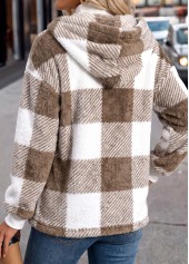 Light Coffee Double Side Pockets Plaid Long Sleeve Coat | thumb picture 