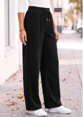 Black Straight Leg Elastic Waist High Waisted Pants | thumb picture 