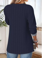 Navy Striped Patchwork Long Sleeve Round Neck Blouse | thumb picture 