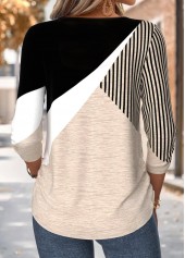 Light Coffee Geometric Print Shirred 3/4 Sleeve Blouse | thumb picture 