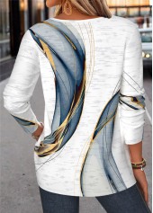 White Geometric Print Curved Hem Long Sleeve T Shirt | thumb picture 