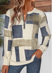 Multi Color Geometric Print Tummy Coverage Long Sleeve Sweatshirt | thumb picture 