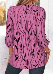 Violet Leaf Print Curved Hem Long Sleeve Shirt | thumb picture 