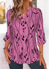 Violet Leaf Print Curved Hem Long Sleeve Shirt | thumb picture 