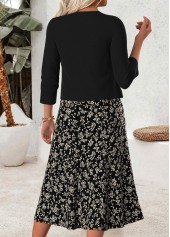 Black Ditsy Floral Print Two-piece Dress and Cardigan 2