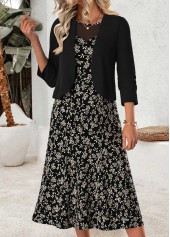 Black Ditsy Floral Print Two-piece Dress and Cardigan 3