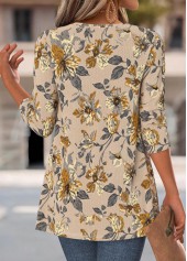 Light Camel Floral Print Fake Two Piece Twinset | thumb picture 