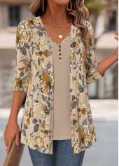 Light Camel Floral Print Fake Two Piece Twinset | thumb picture 