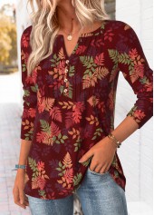Red Tummy Coverage Leaf Print T Shirt | thumb picture 
