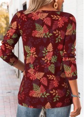 Red Tummy Coverage Leaf Print T Shirt | thumb picture 