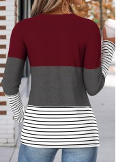 Wine Red Geometric Print Shirred Long Sleeve T Shirt | thumb picture 