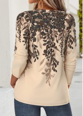 Light Coffee Floral Print Curved Hem T Shirt 2