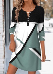 Sage Green Geometric Print Short Tummy Coverage Dress
