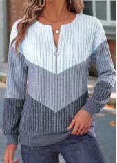 Dusty Blue Zipper Long Sleeve Sweatshirt | thumb picture 