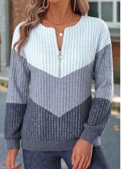 Dusty Blue Zipper Long Sleeve Sweatshirt