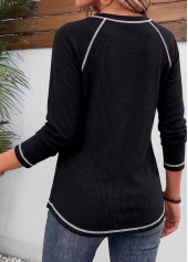 Black Patchwork Long Sleeve Split Neck T Shirt | thumb picture 