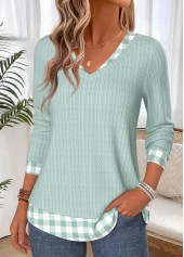Green Plaid Fake 2in1 Long Sleeve T Shirt | thumb picture 
