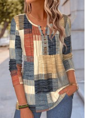 Multi Color Geometric Print Tuck Stitch T Shirt | thumb picture 