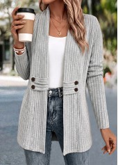 Light Grey Button Long Sleeve Coat