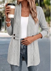 Light Grey Button Long Sleeve Coat 3